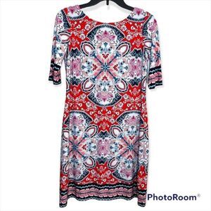 Laura Jeffries Red Floral Print Dress Size Small